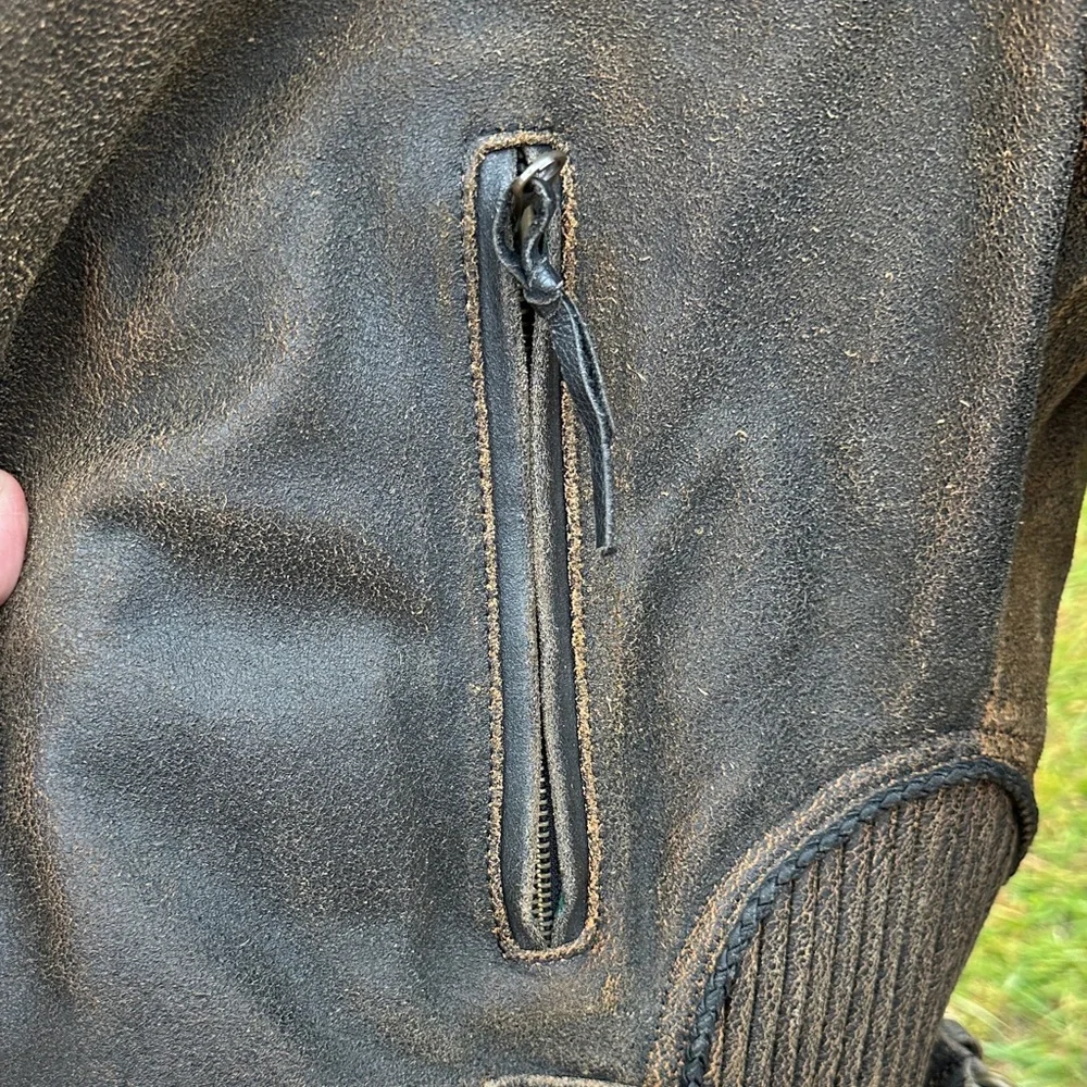 Harley-Davidson Vintage Distressed Brown with Black trim Leather Bomber Jacket - Picture 6 of 16